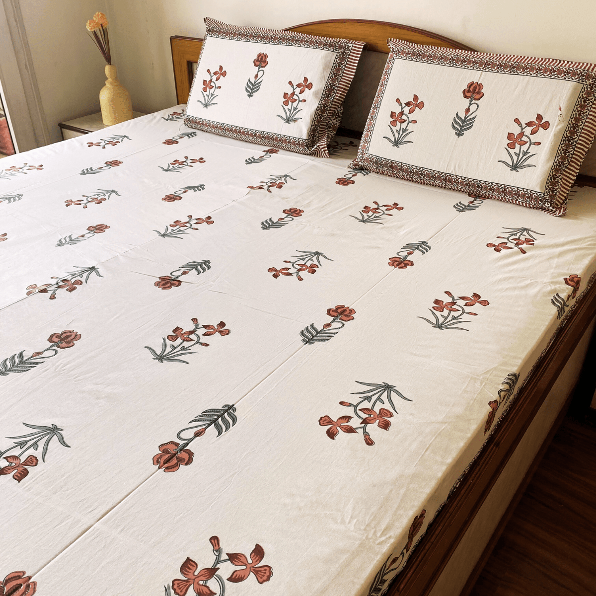 Tarak Bedsheet Set 100% Cotton, King Size, 100" x 108" - Coral Slub -